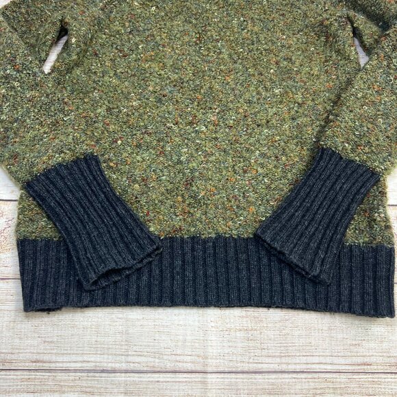 Cynthia Rowley Green Speckled Turtleneck Sweater Small Charcoal Trim Cozy - Picture 11 of 11
